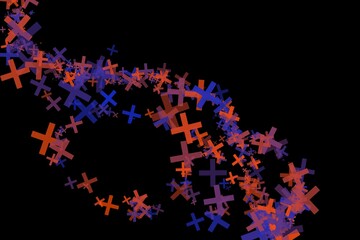 abstract illustration of a spiral movement of a group of cross waves of several colors on a dark background