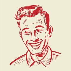 retro cartoon illustration of a happy man