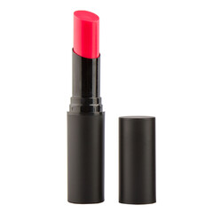 Open lipstick in a black case on a white background