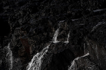 Black rocks on the coast of Iceland with big waves