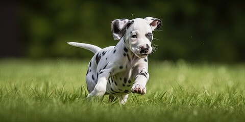 Adorable dalmatian frolicking outdoors