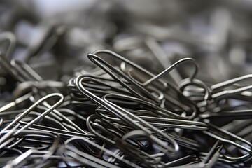 Paper clips up close and in focus on a white background. Generative AI
