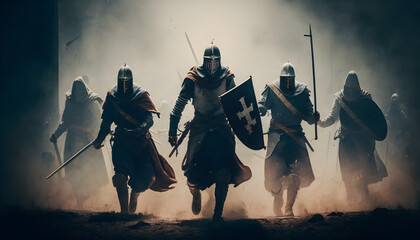 Medieval knights in an epic battle. Generative AI