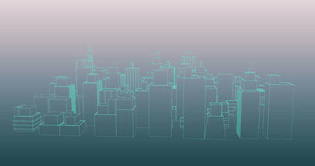 Image of digital city over gray background