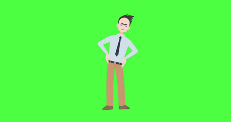 Image of angry businessman icon on green background