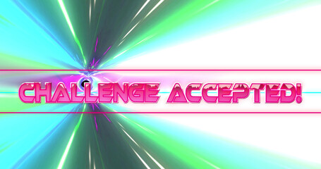 Image of challenge accepted text and light trails on black background