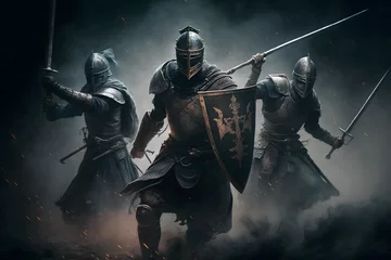 Foto op Plexiglas Medieval knights in an epic battle. Generative AI © PIRMYN