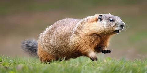 Naklejka na ściany i meble Adorable groundhog frolicking outdoors