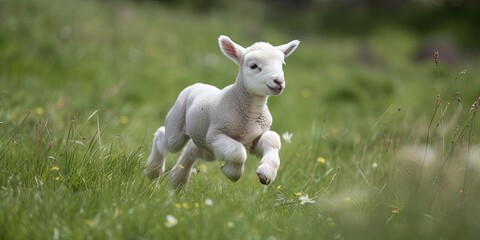 Fototapeta premium Adorable lamb frolicking outdoors