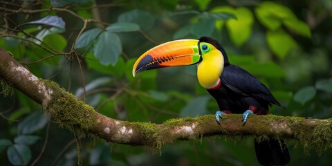 Adorable Toucan frolicking outdoors
