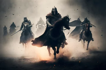 Foto op Canvas Medieval knights in an epic battle. Generative AI © PIRMYN