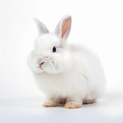 Fototapeta na wymiar An isolated fluffy white bunny on white background Generative AI