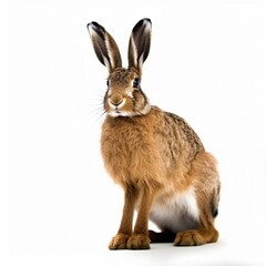 Obraz premium An isolated brown hare on white background Generative AI