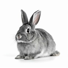 An isolated gray rabbit on white background Generative AI