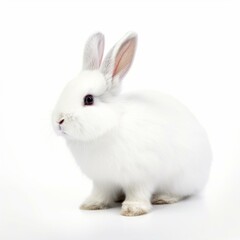 Fototapeta premium An isolated fluffy white bunny on white background Generative AI
