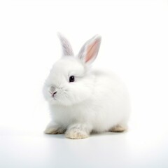 An isolated fluffy white bunny on white background Generative AI