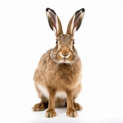 An isolated brown hare on white background Generative AI