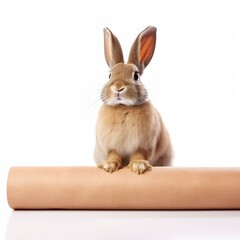 Obraz premium An isolated rabbit with a yoga mat on white background Generative AI