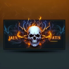 Scull. Skull on fire. Banner. Copy space. created by AI