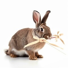 Obraz premium An isolated rabbit with a bow and arrow on white background Generative AI