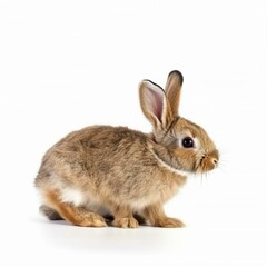 An isolated small baby rabbit on white background Generative AI