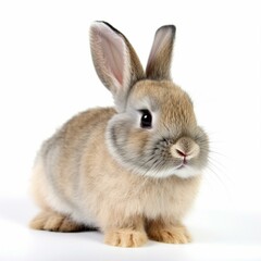 An isolated small baby rabbit on white background Generative AI