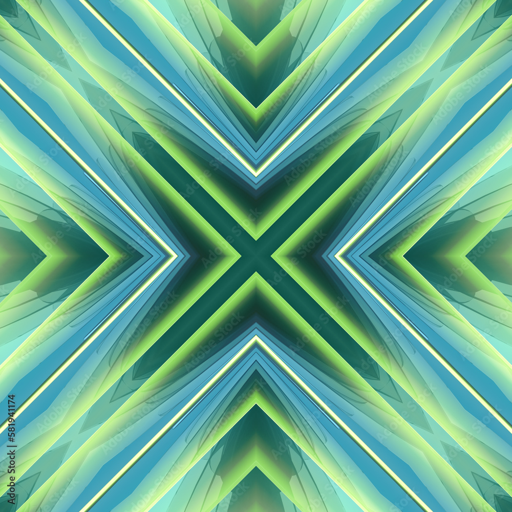 Aufkleber Abstract x-shaped digital illustration with a fancy green colored gradient. 3d rendering