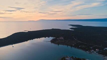 Aerial view of Korcula Island, Croatia.