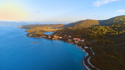 Aerial view of Korcula Island, Croatia.