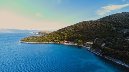 Aerial view of Korcula Island, Croatia.