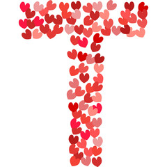 Letter T made of red and pink hearts. Love letter