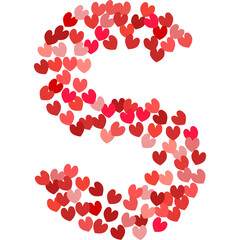 Letter S made of red and pink hearts. Love letter