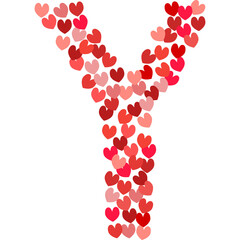 Letter Y made of red and pink hearts. Love letter