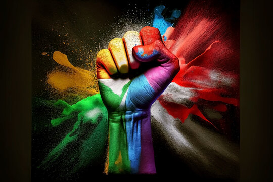 PU&Ntilde;O CERRADO. EXPLOSION DE PINTURA. LGBTQ. ILUSTRACION. COLOR. IA GENERATIVA. HORIZONTAL