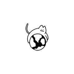 vector illustration of doodle cat with world