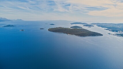 Aerial view of Korcula Island, Croatia.