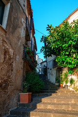 Fototapeta na wymiar Streets of the old town of Agropoli in Italy.