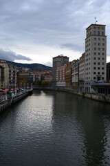 View of Bilbao city and Nervion river, Basque Country, Spain