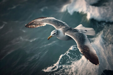 seagull in flight over the ocean generative ai
