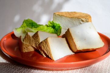 Cheese collection, piece of smoked Spanish goat cheese