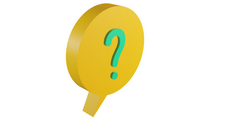 Png 3d render bubble chat with yellow color, round shape, and question mark