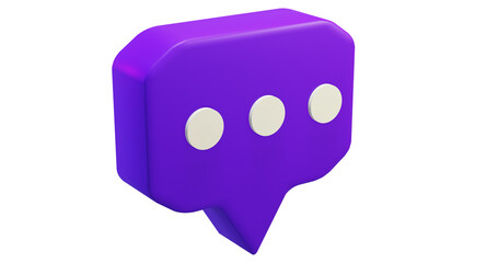 Png 3d render bubble chat with box shape, purple color, and 3 dot