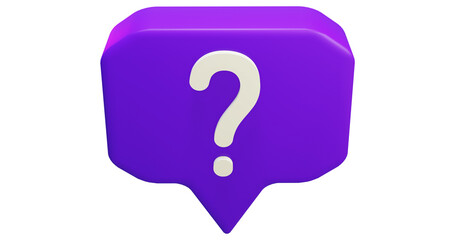 Png 3d render bubble chat with box shape, purple color, and question mark
