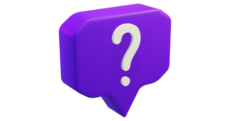 Png 3d render bubble chat with box shape, purple color, and question mark