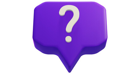 Png 3d render bubble chat with box shape, purple color, and question mark