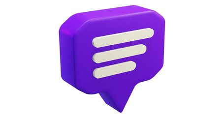 Png 3d render bubble chat with box shape, purple color, and 3 blank space 