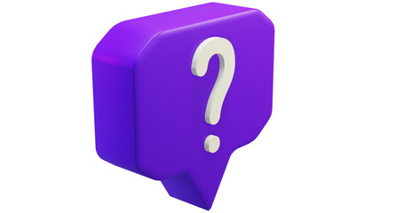 Png 3d render bubble chat with box shape, purple color, and question mark