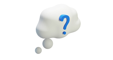 Png 3d render bubble chat with cloud shape, white color, and question mark