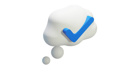 Png 3d render bubble chat with cloud shape, white color, and ceklist mark