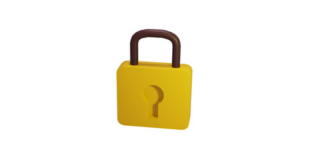 Png 3d render lock with yellow color